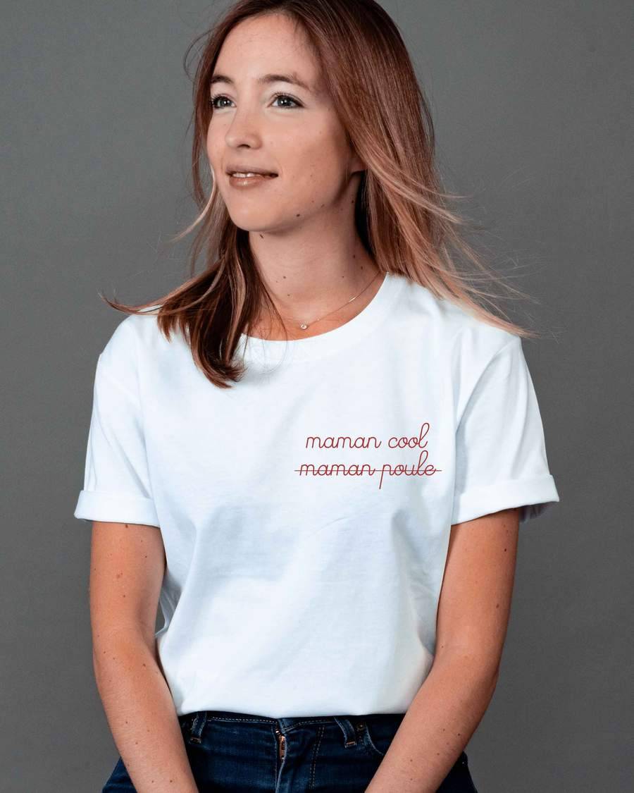 T-shirt femme brodé Maman cool/Maman poule