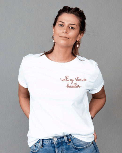 T-shirt unisexe brodé Rolling Stones / Beatles (au choix)