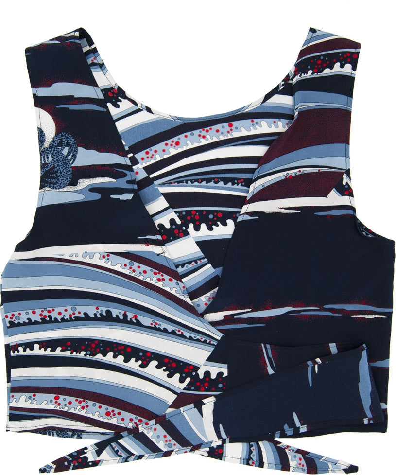Top en soie dos nu Chioma wave bleu