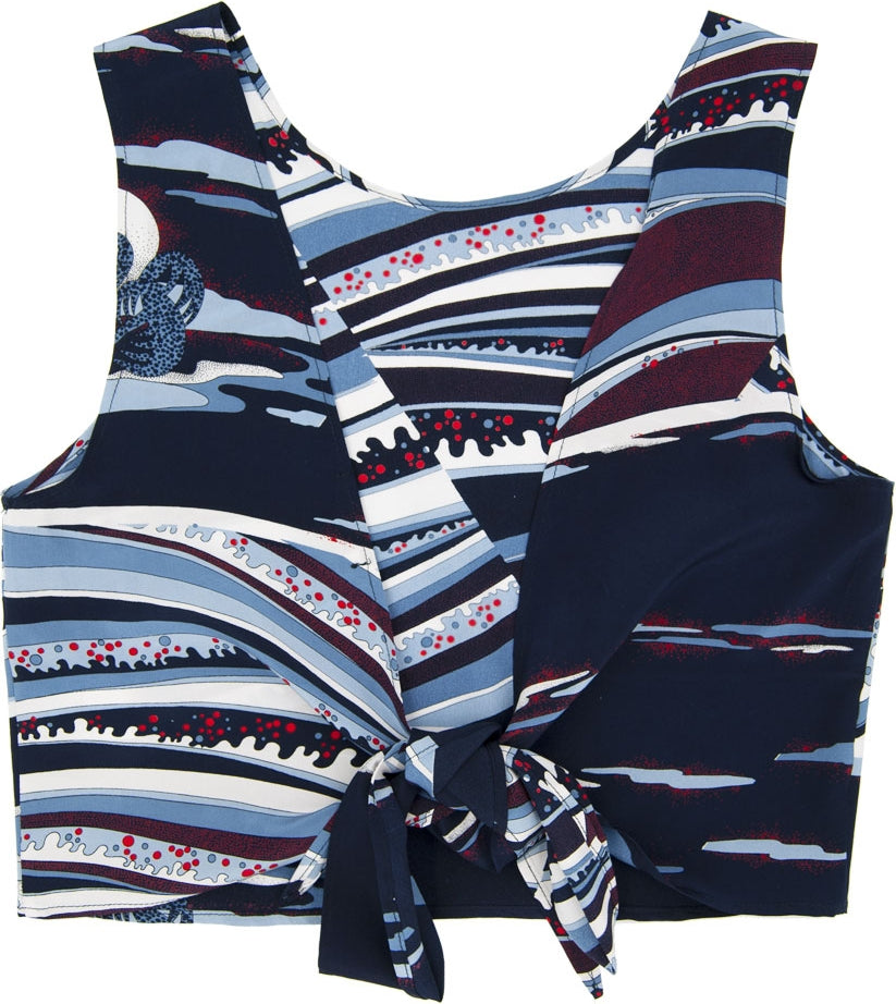 Top en soie dos nu Chioma wave bleu
