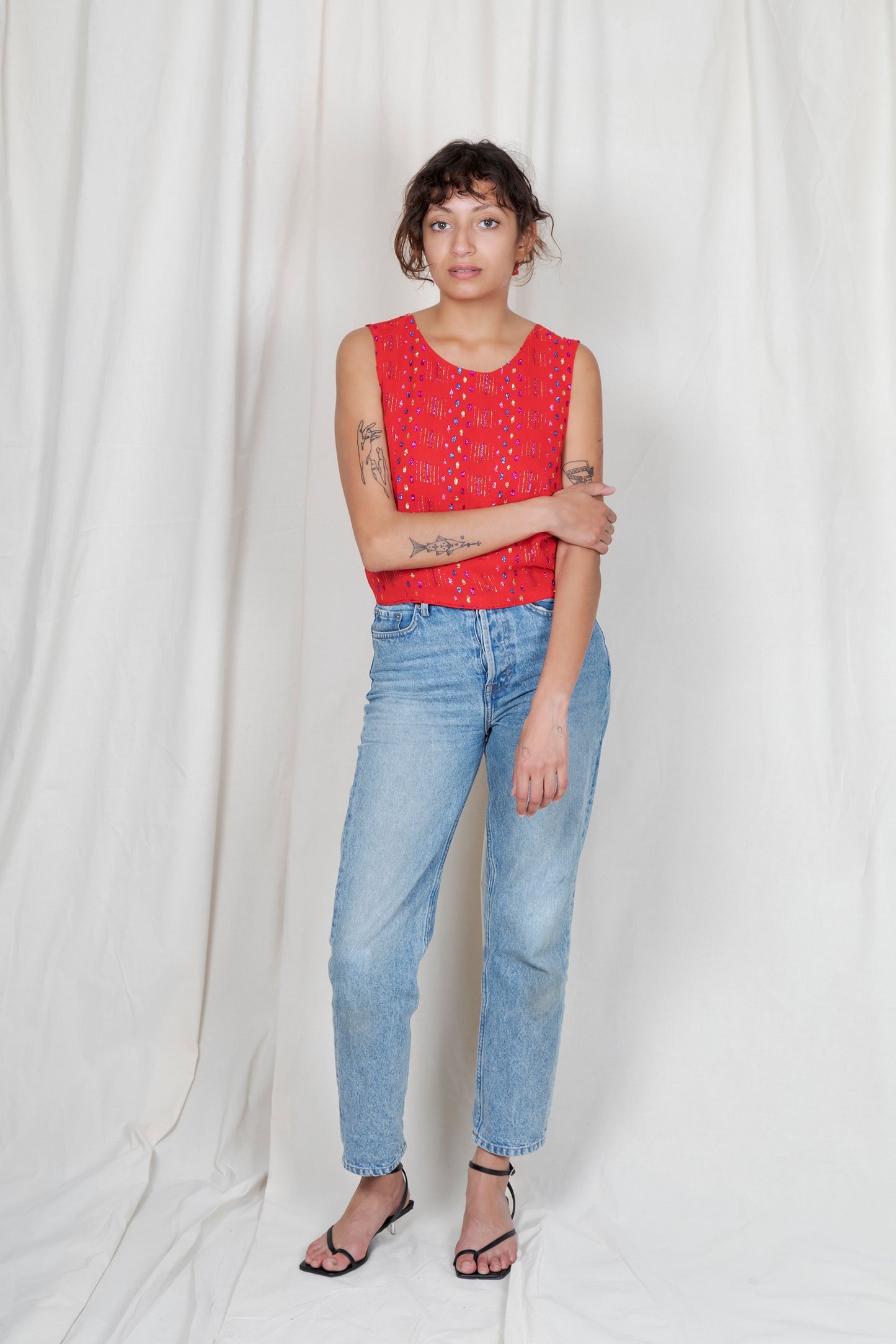 Top en soie dos nu Chioma rouge lurex
