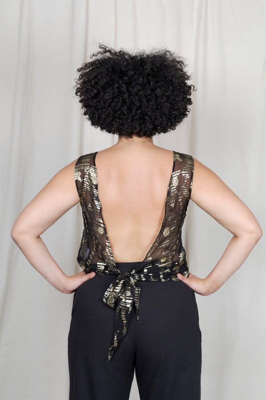 Top en soie dos nu Chioma lurex noir & or
