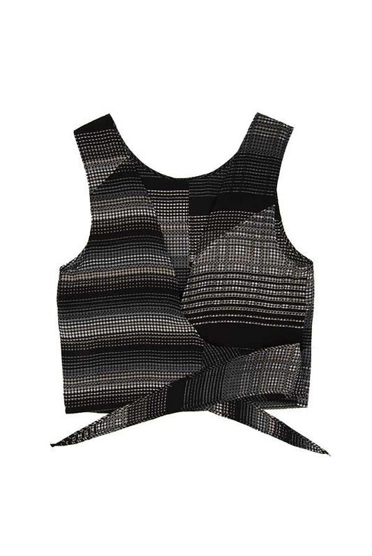 Top en soie dos nu Chioma carreaux beige