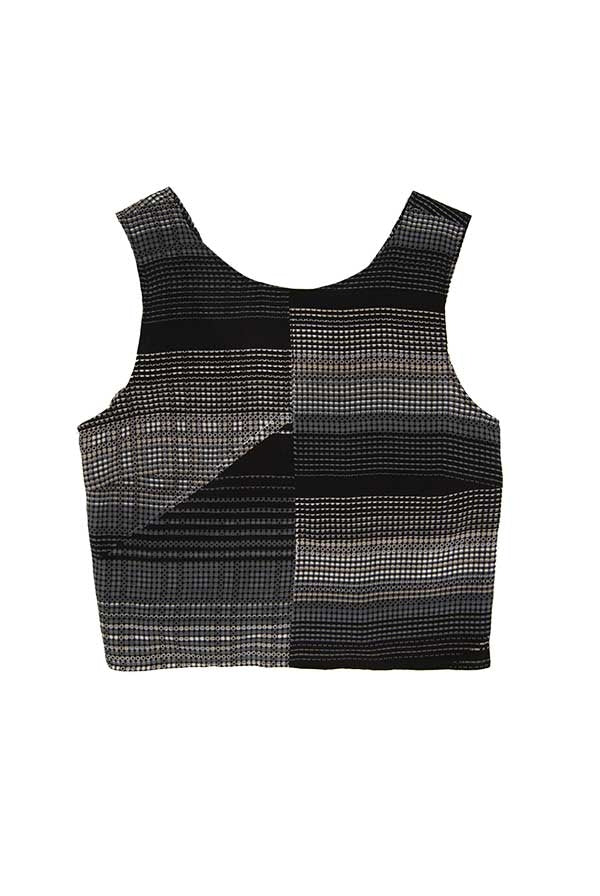 Top en soie dos nu Chioma carreaux beige