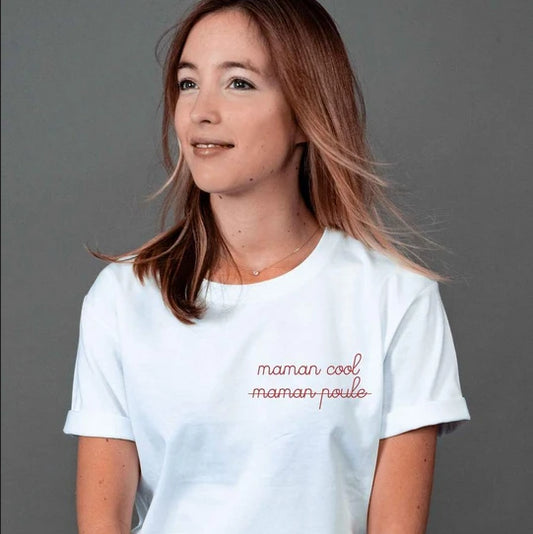 T-shirt femme brodé Maman cool/Maman poule