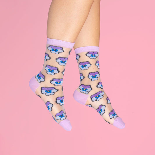 Chaussettes transparentes Pensée mauve Coucou Suzette vue 2
