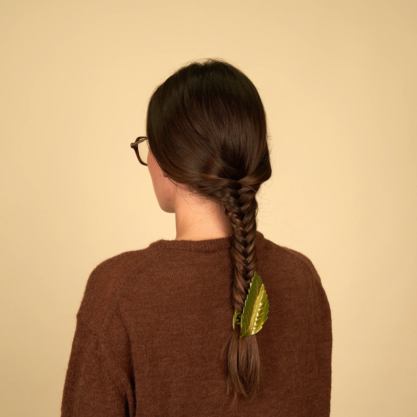 Pince à cheveux Feuille châtaigner verte