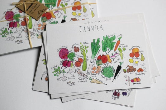 Carte de janvier du calendrier illustré des fruits et légumes de saison