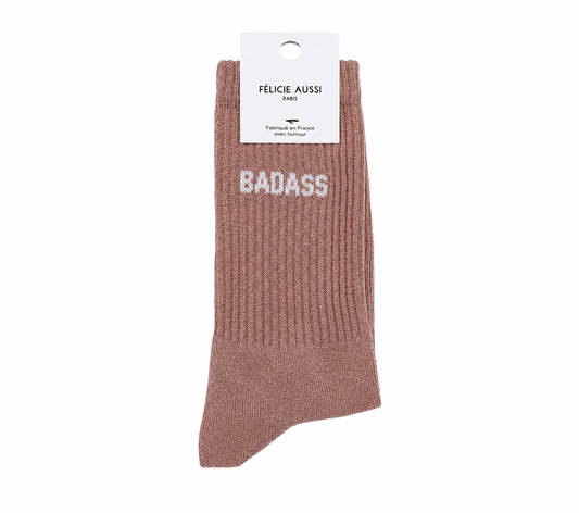 Chaussettes Badass paillettes rose 36/40 Félicie Aussi avec étiquette