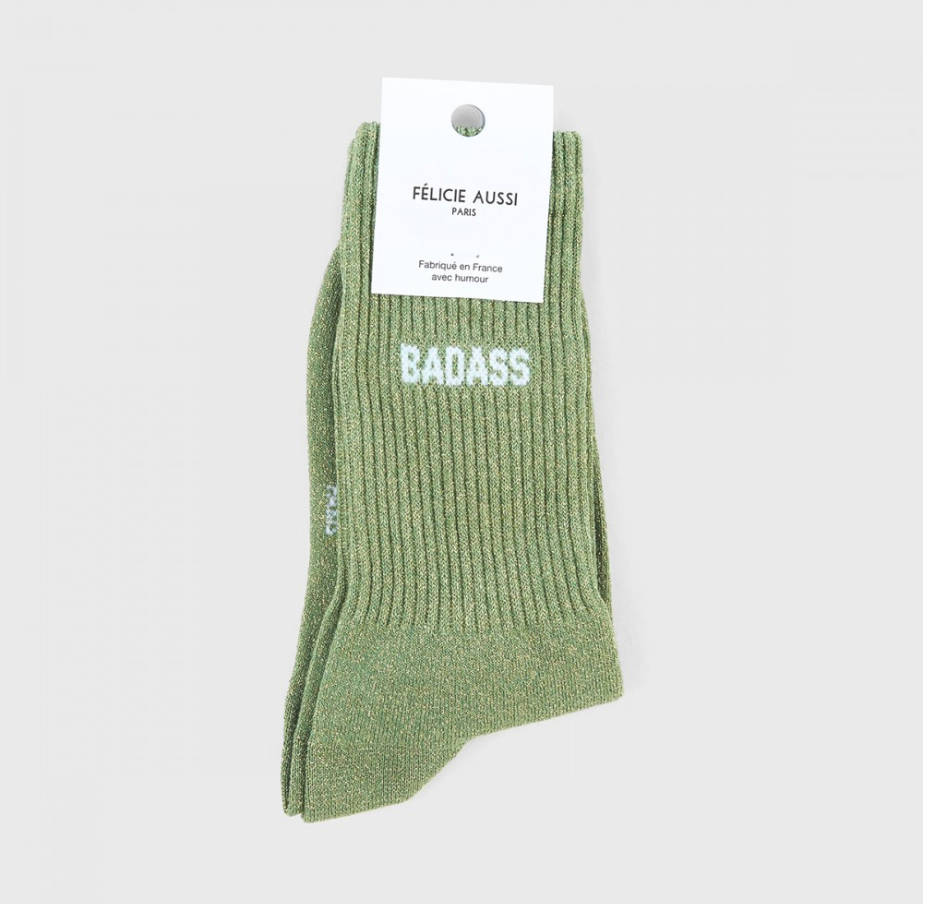 Chaussettes Badass paillettes vert 36/40 Félicie Aussi avec étiquette
