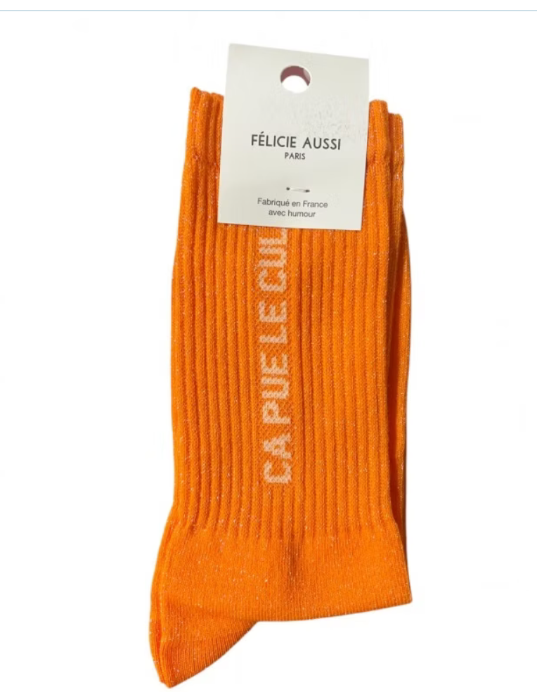 Chaussettes Ça pue le cul paillettes orange 36/40 Félicie Aussi