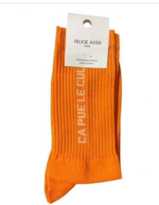 Chaussettes Ça pue le cul paillettes orange 36/40 Félicie Aussi