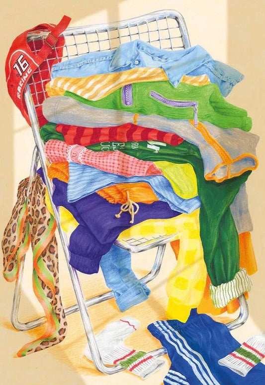 Illustration du puzzle Rien à se mettre avec chaise couverte de vêtements