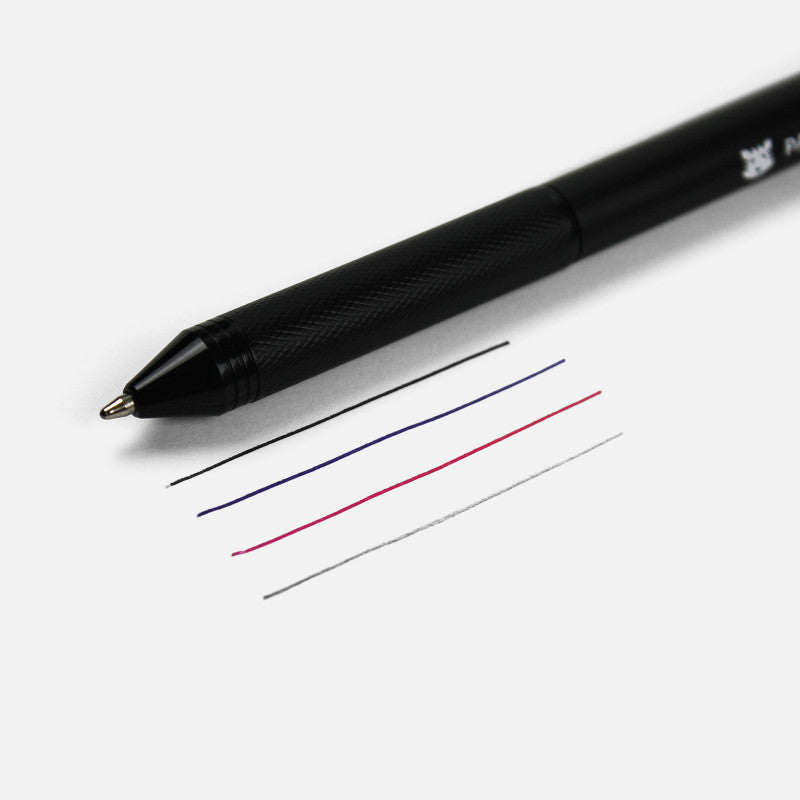 Détail des encres noire, bleue, rouge et du porte-mine du Multipen Deep Space Papier Tigre