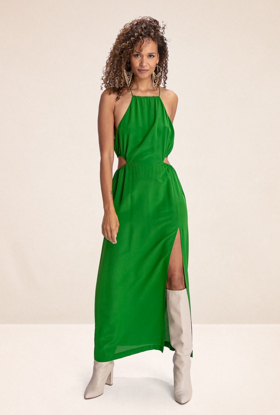 Robe longue Milano en soie vert Lime