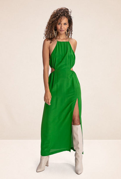 Robe longue Milano en soie vert Lime