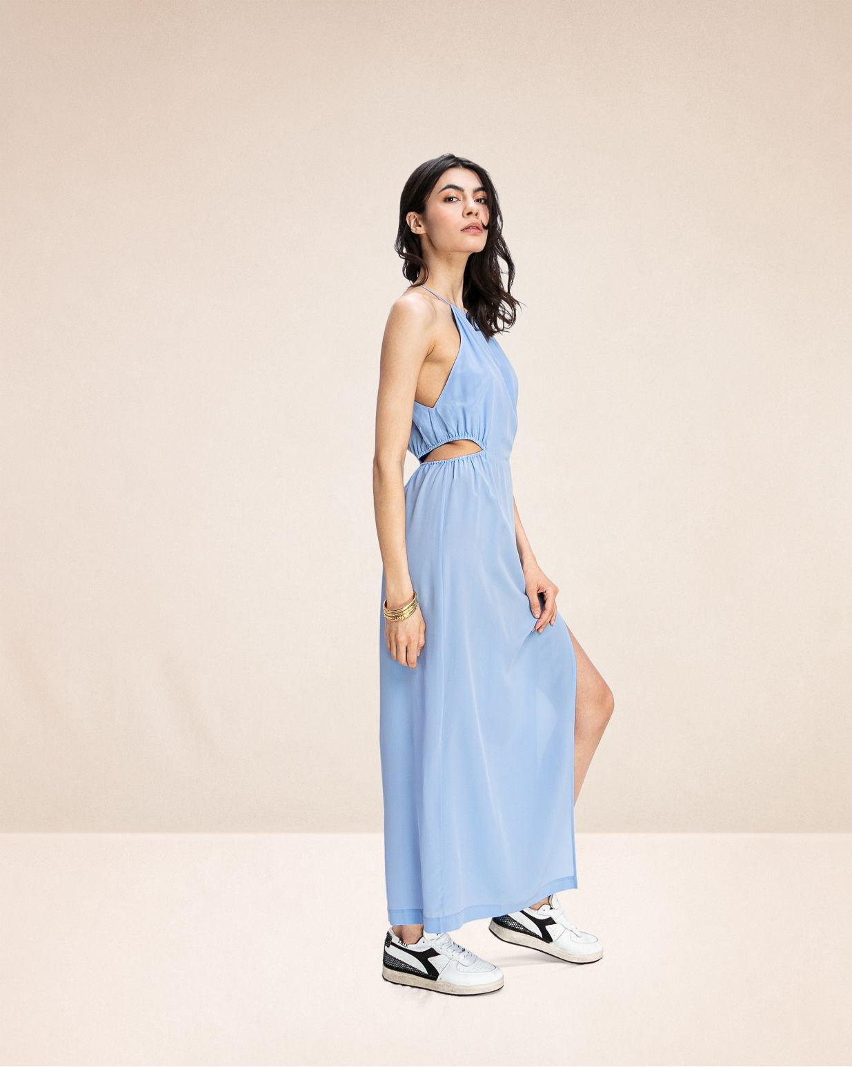 Robe longue en soie Milano Ice blue