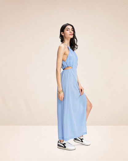 Robe longue en soie Milano Ice blue