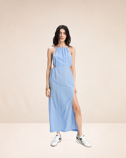 Robe longue en soie Milano Ice blue