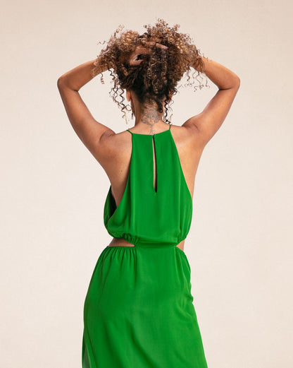Robe longue Milano en soie vert Lime