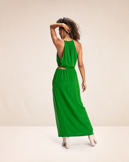 Robe longue Milano en soie vert Lime