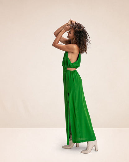 Robe longue Milano en soie vert Lime