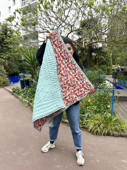 Plaid reversible Tibetan Flowers