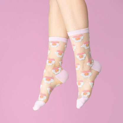 Chaussettes transparentes Pensée rose Coucou Suzette vue produit