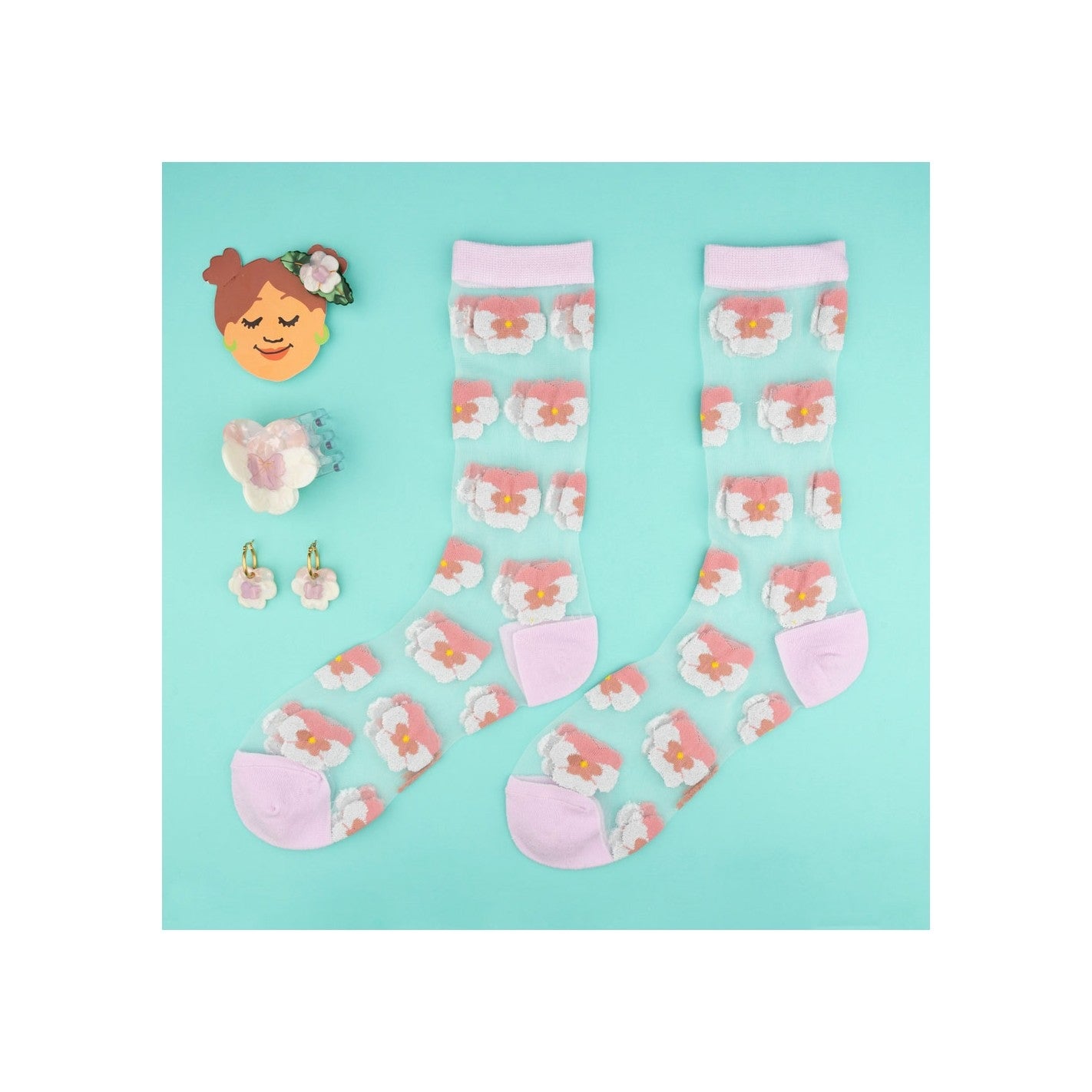 Chaussettes transparentes Pensée rose Coucou Suzette vue 3