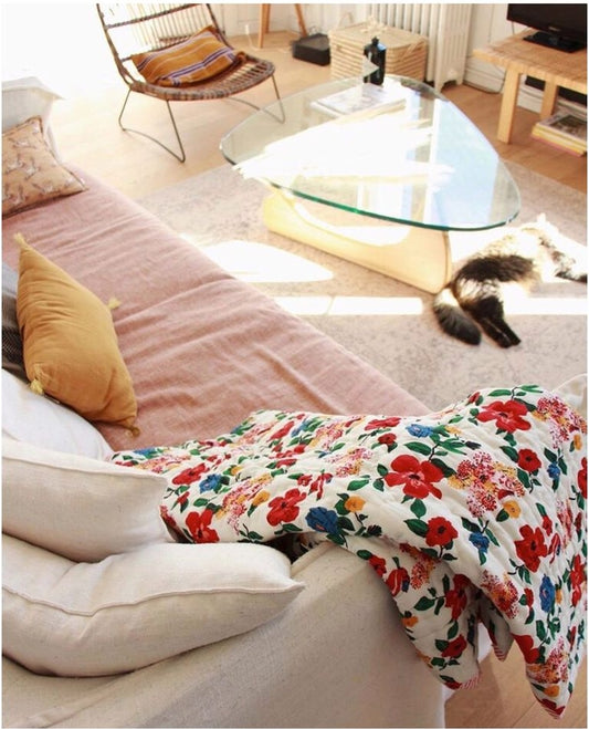 Plaid matelassé reversible Hibiscus