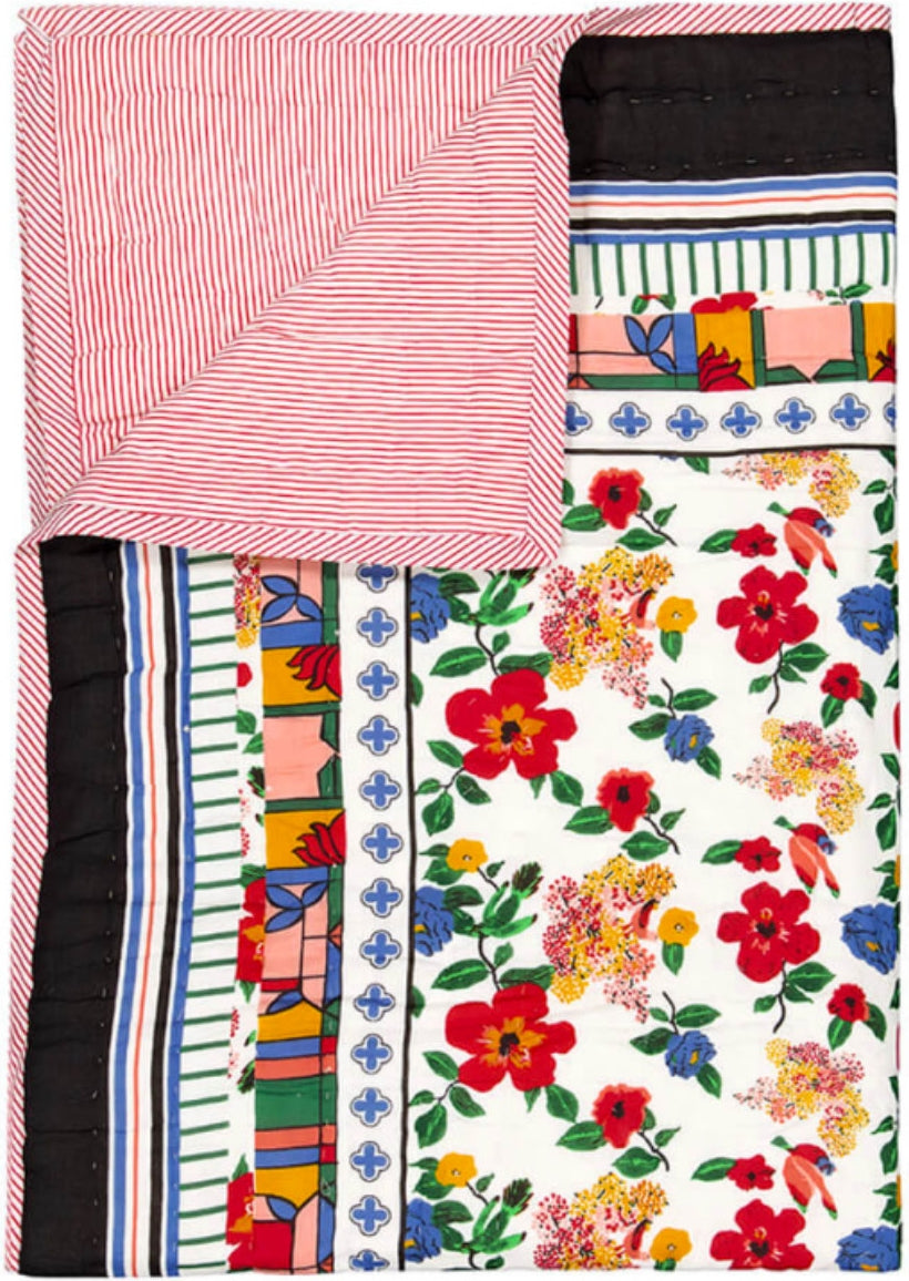 Plaid matelassé reversible Hibiscus