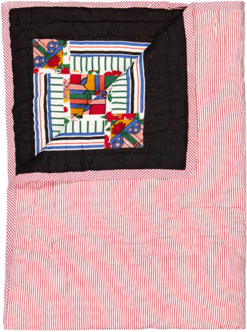 Plaid matelassé reversible Hibiscus