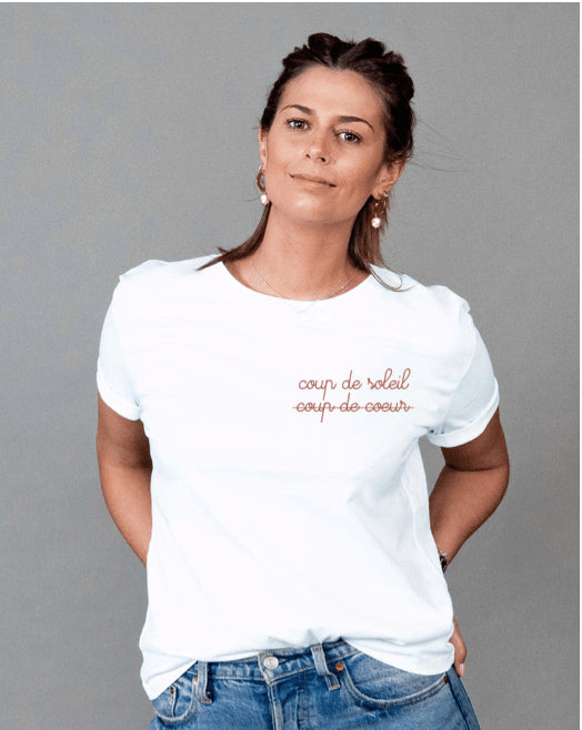 T-shirt femme brodé coup de soleil / coup de cœur