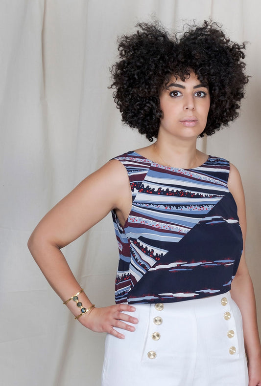 Top en soie dos nu Chioma wave bleu