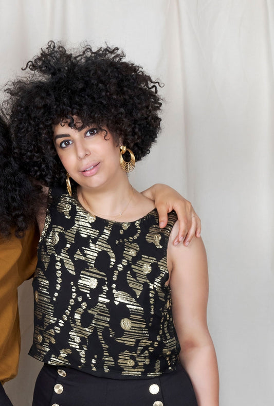 Top en soie dos nu Chioma lurex noir & or