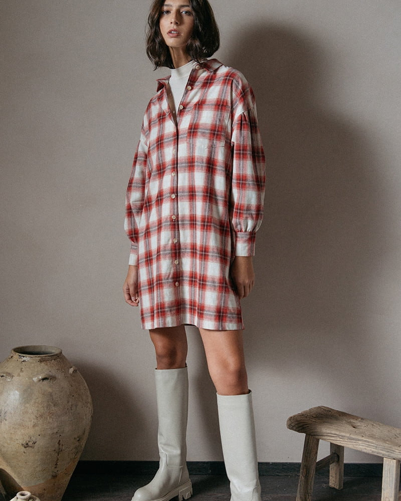 Robe Dorota à carreaux rouges
