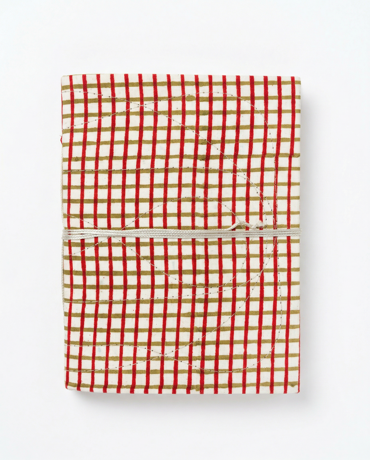 Carnet Indira grand modele fermé par un lien en coton motif Tamis rouge et jaune en tissu block print - Mamamushi