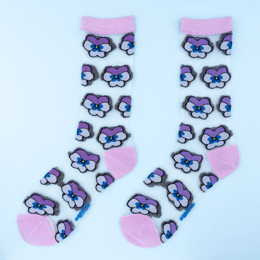 Chaussettes transparentes Pensée mauve Coucou Suzette vue produit