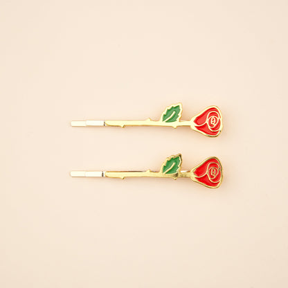 Duo de barrettes fines Roses Coucou Suzette porté