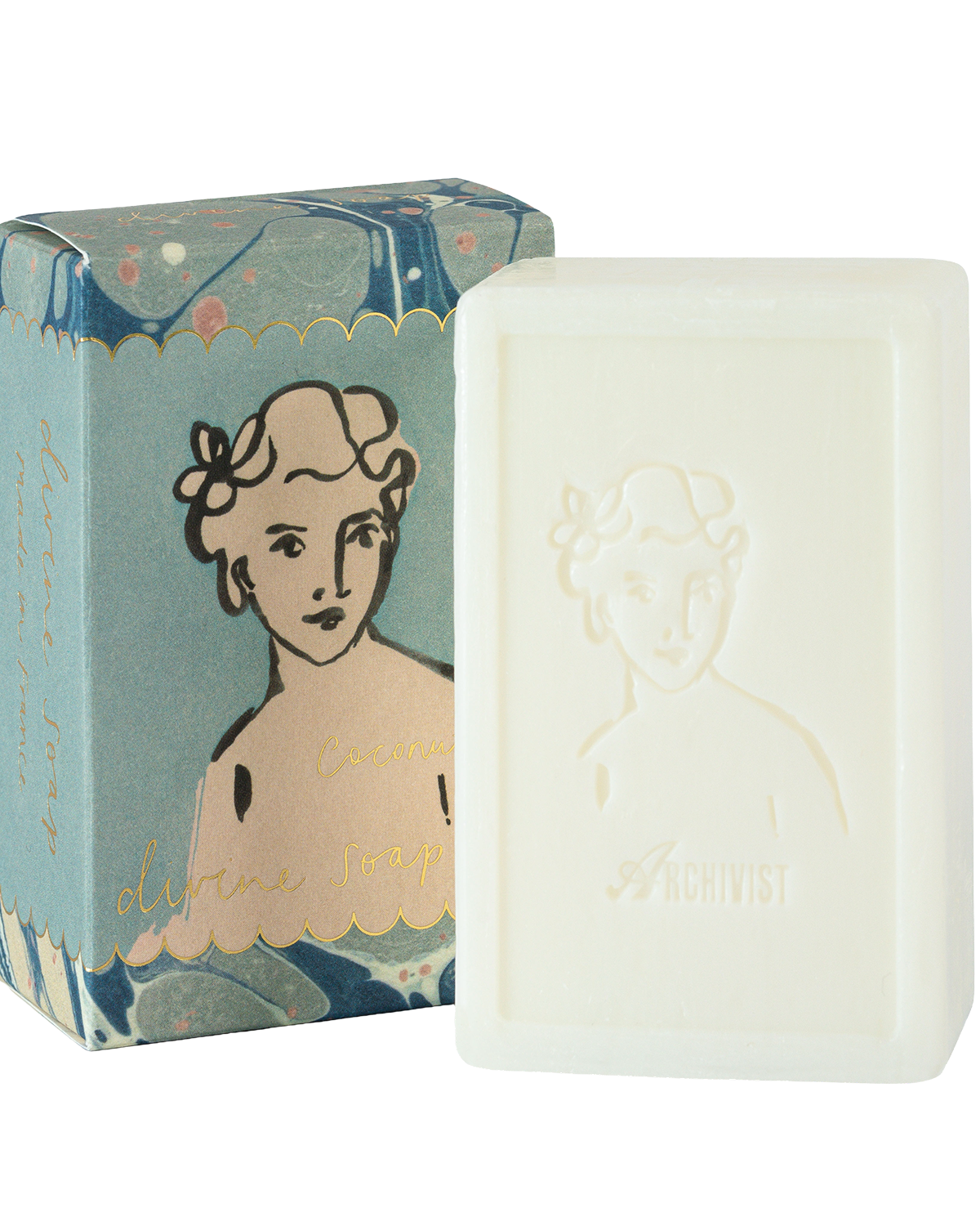 Savon Noix de coco bleu et boîte illustrée Archivist Gallery