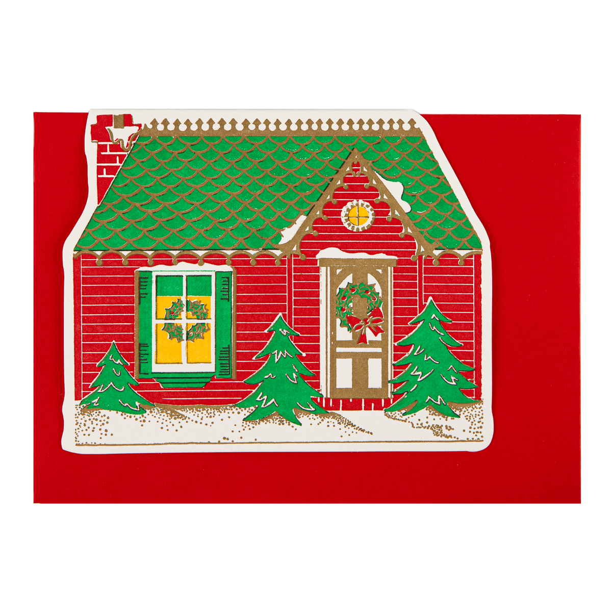 Carte découpée Christmas House Archivist Gallery, vue rapprochée de la maison rouge