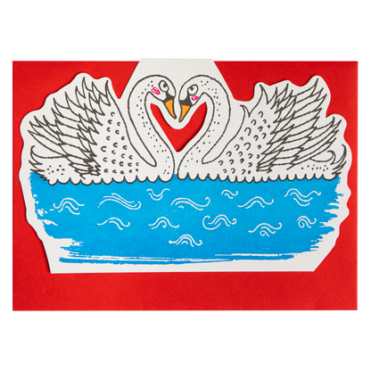 Carte découpée Two Swans Archivist Gallery, vue rapprochée des deux cygnes