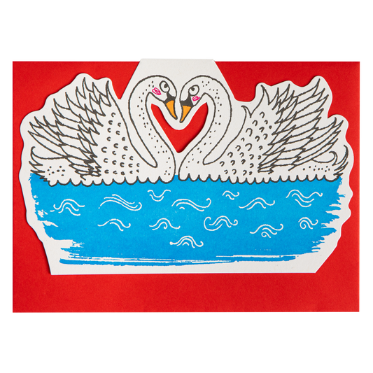 Carte découpée Two Swans Archivist Gallery, vue rapprochée des deux cygnes