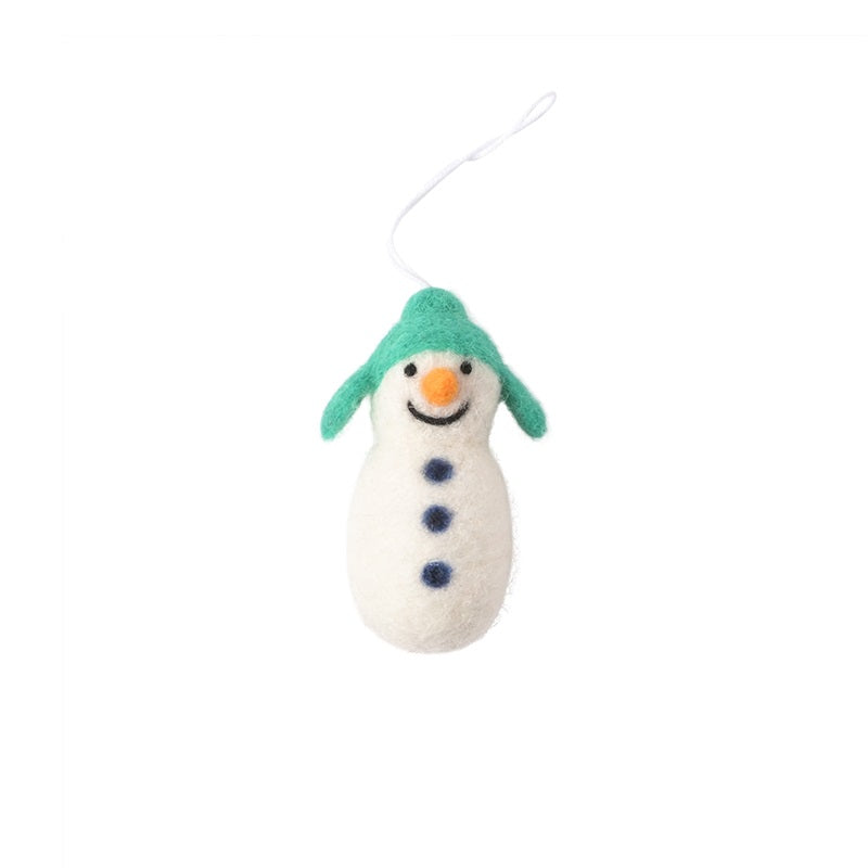Bonhomme de neige vert en laine Aveva, vue du sujet sur fond blanc
