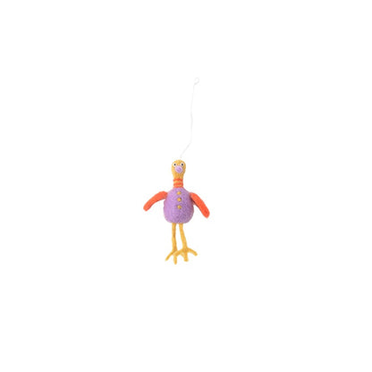 Oiseau Funky Birds S lilas en laine Aveva, vue du sujet sur fond blanc