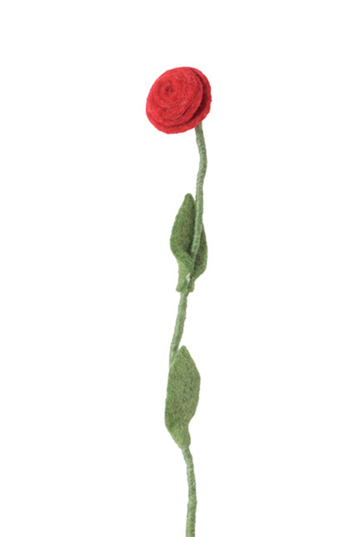 Fleur Rose rouge en laine – Aveva