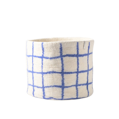 Grand cache-pot graphique Aveva 33 cm à carreaux bleus