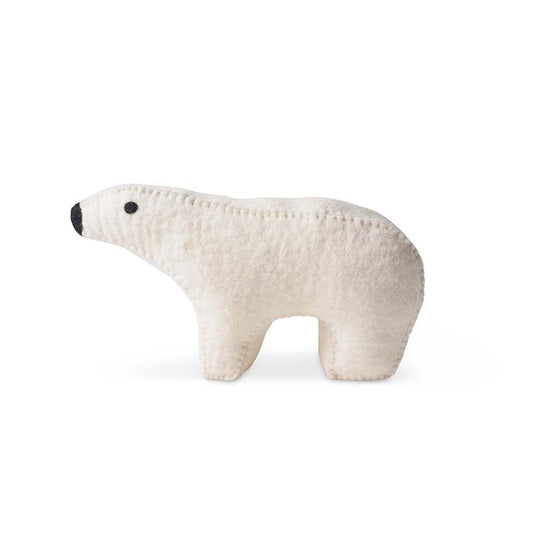Polar l’ours Aveva en laine feutrée vu de profil gauche sur fond blanc