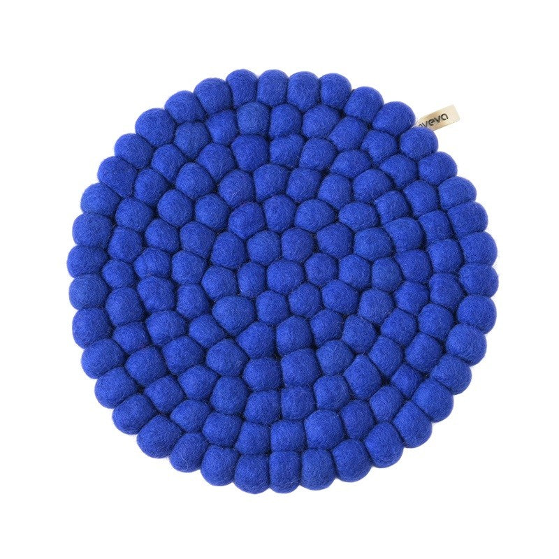 Grand dessous de plat rond Aveva 25 cm Bleu électrique en laine