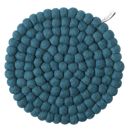 Grand dessous de plat rond Aveva 25 cm Petrol en laine